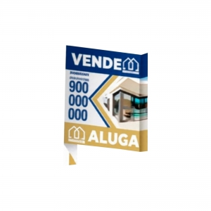 PLACA IMOBILI�RIA 1.4X0.7M COM DOBRA A MEIO PERSONALIZ�VEL