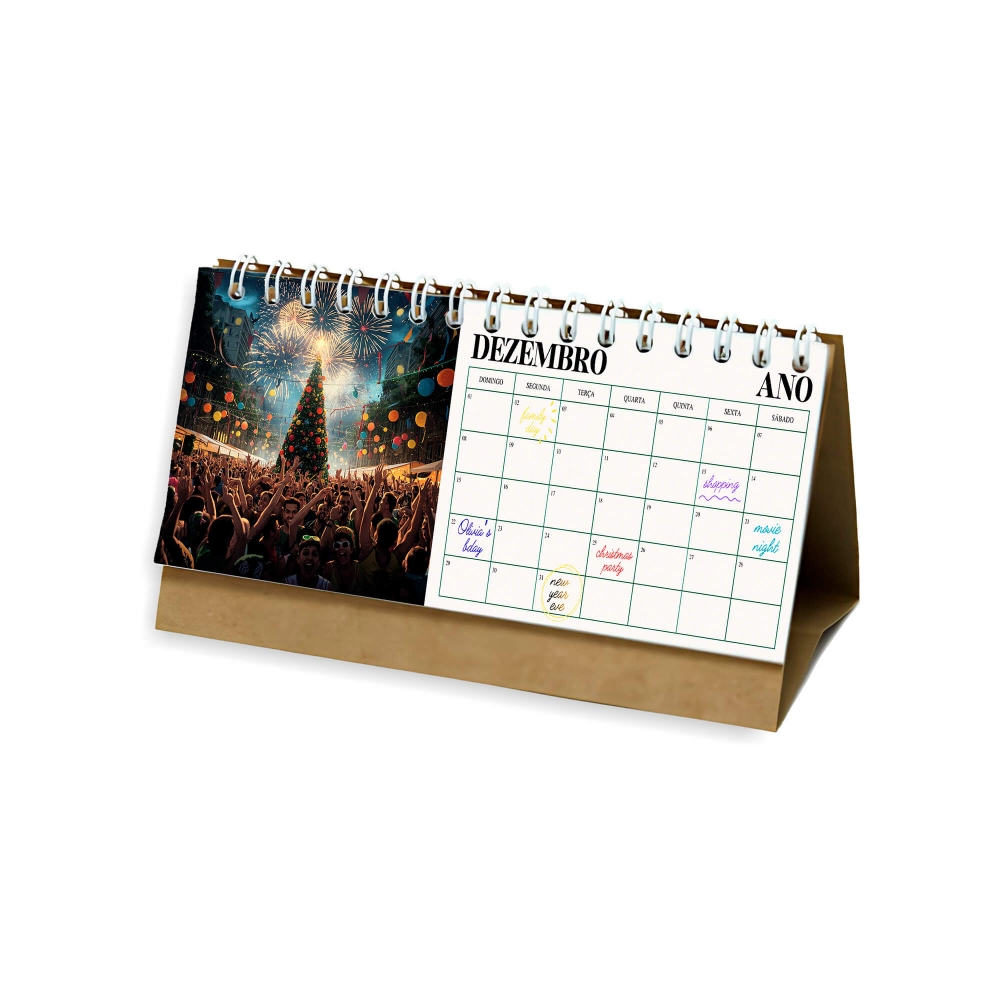 CALEND�RIO DE MESA M�DIO ECO 14CM 13 FOLHAS PERSONALIZ�VEL